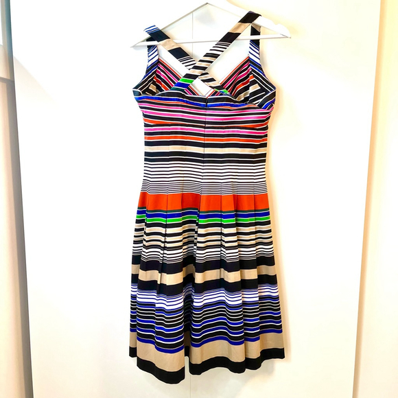 Calvin Klein Multicolor Striped Fit & Flare Pleated Sundress Cotton Stretch Midi - Picture 8 of 16